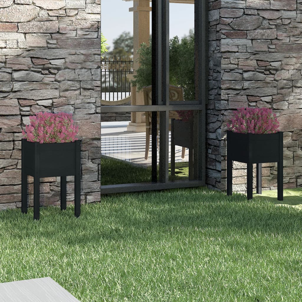 vidaXL Jardinières d'extérieur 2pcs Noir 40x40x70cm Bois de pin massif
