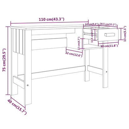 vidaXL Bureau HAMAR Gris foncé 110x40x75 cm Bois massif de pin