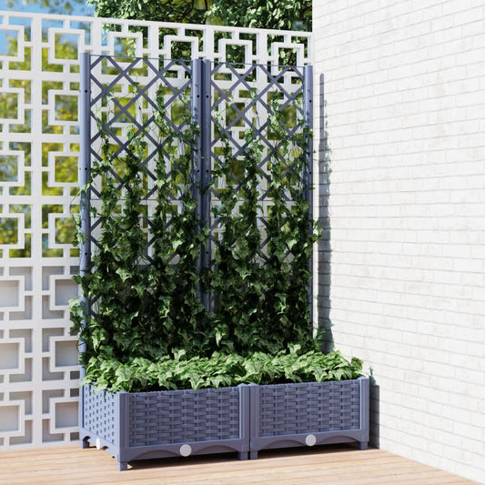 vidaXL Jardinière avec treillis Gris foncé 80x40x121,5 cm PP