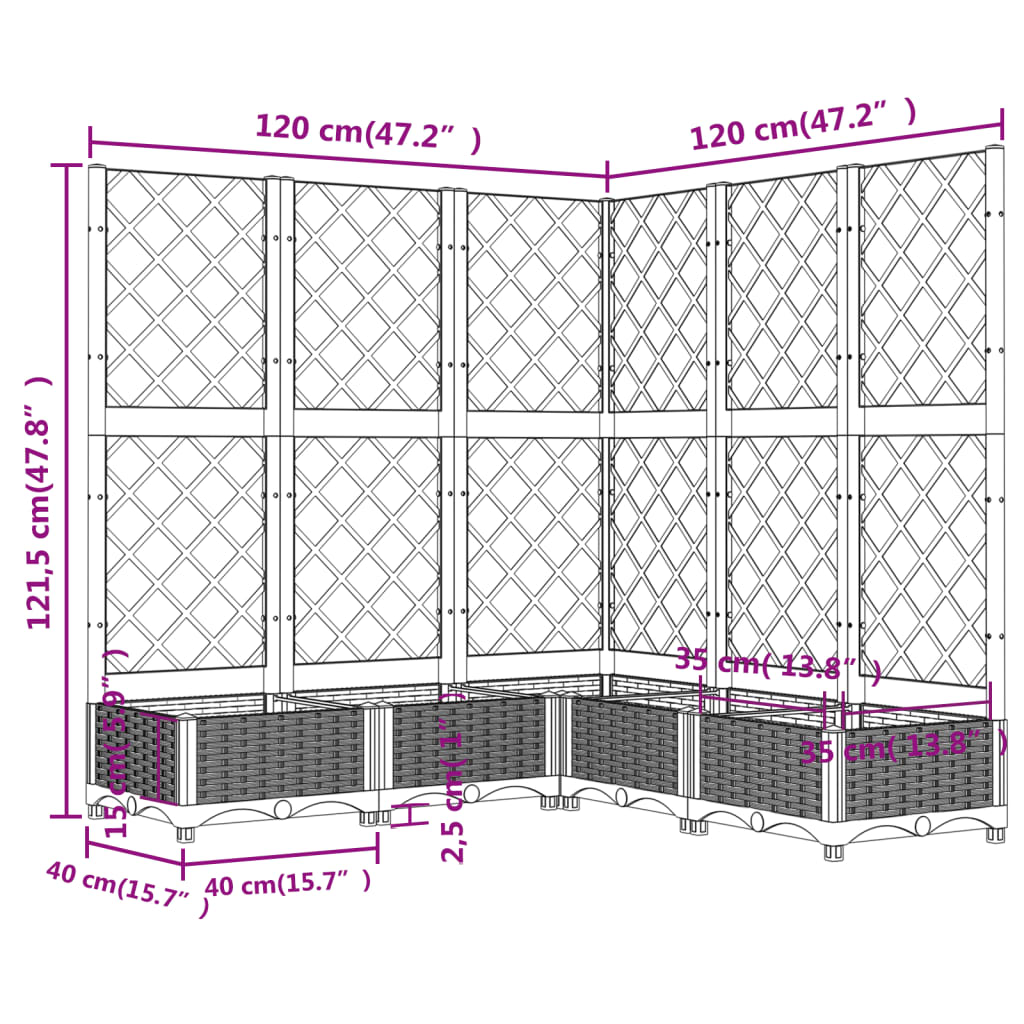 vidaXL Jardinière avec treillis Marron 120x120x121,5 cm PP