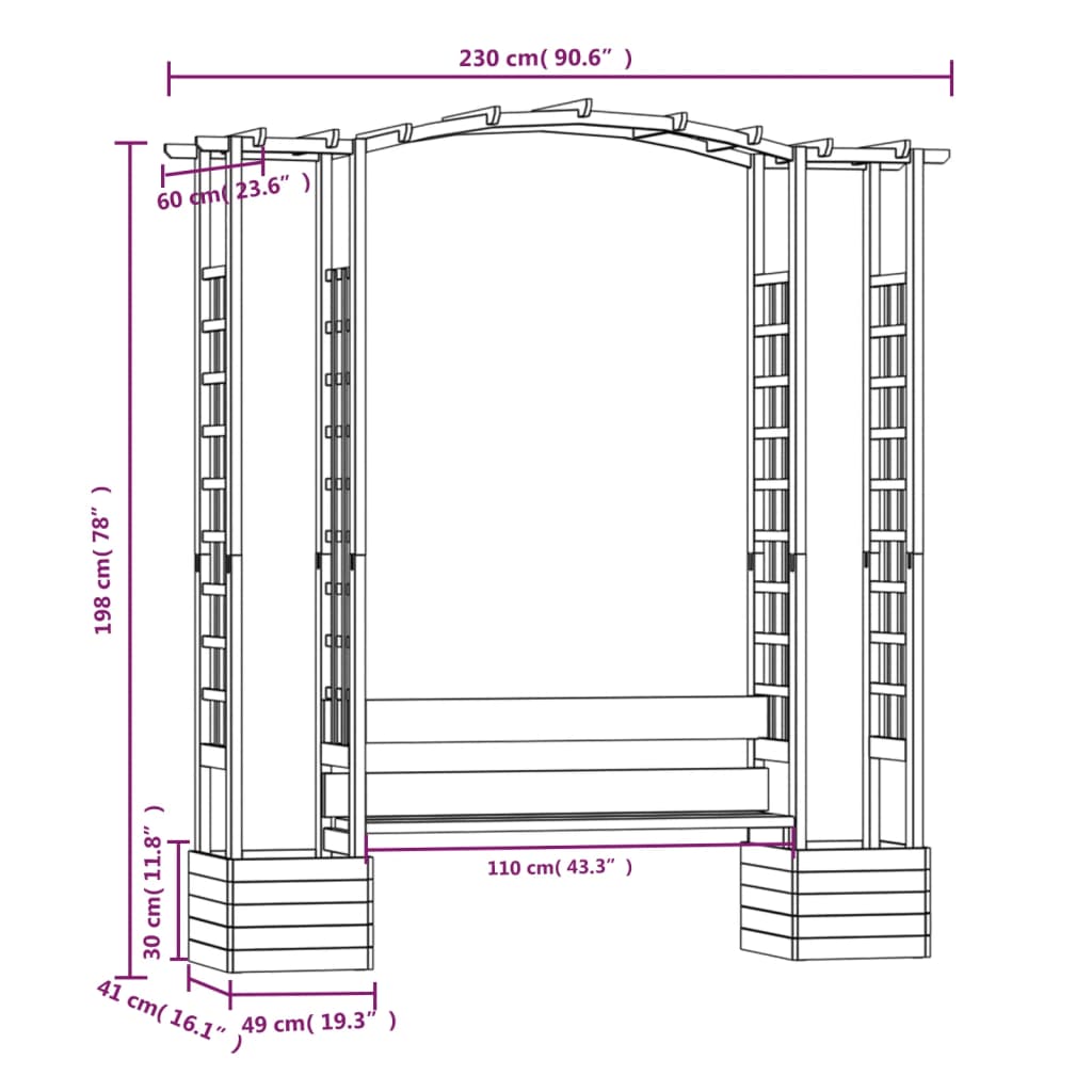 vidaXL Pergola de jardin avec banc et jardinières Bois de pin imprégné