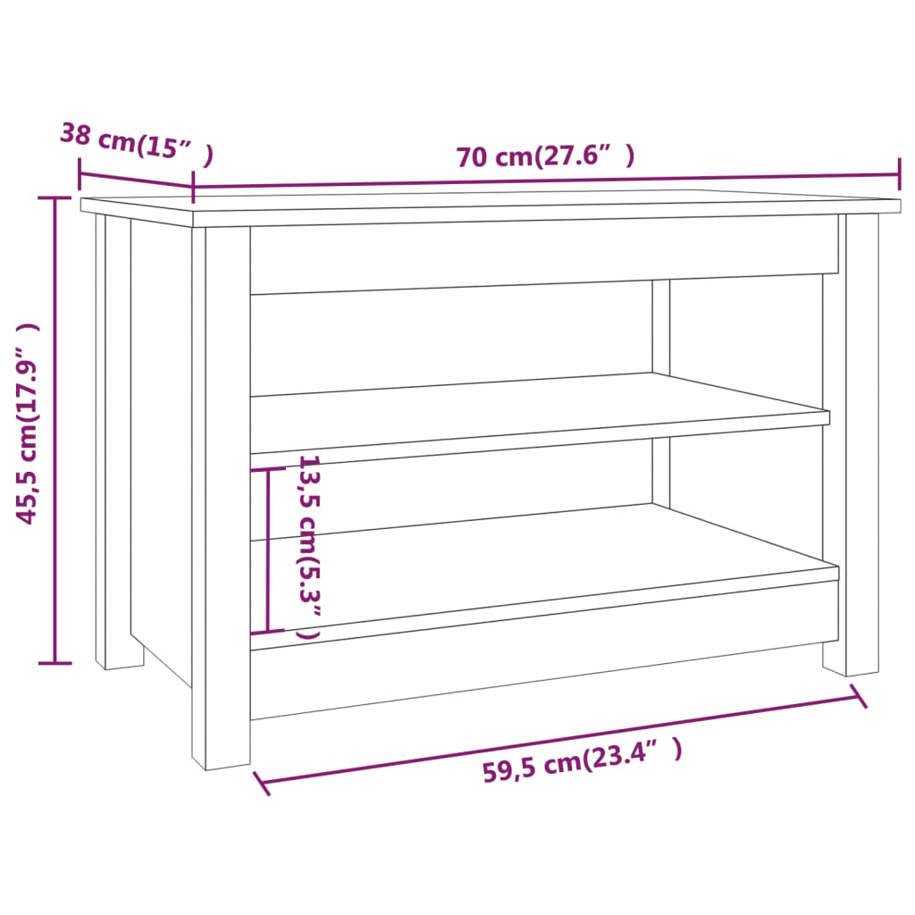 vidaXL Banc à chaussures Marron miel 70x38x45,5 cm Pin massif