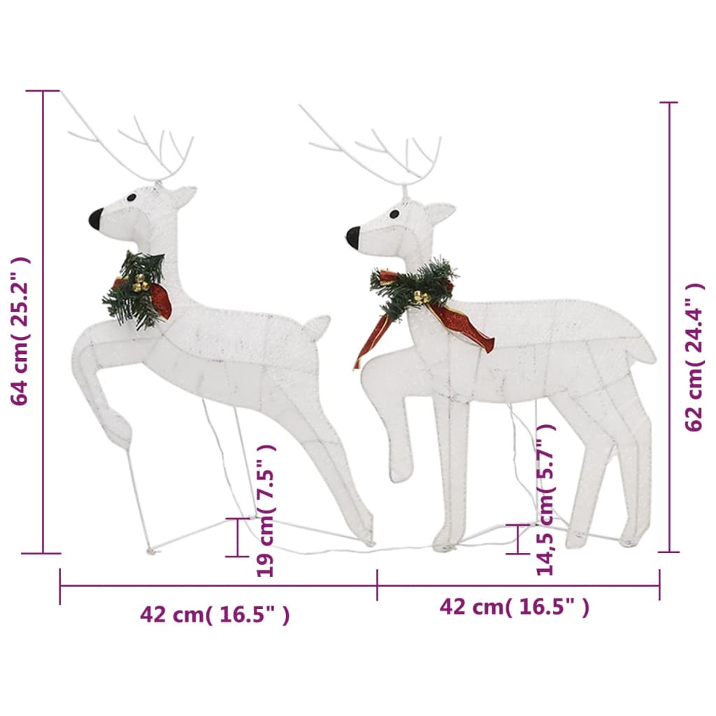 vidaXL Rennes de Noël 2 pcs Blanc 40 LED