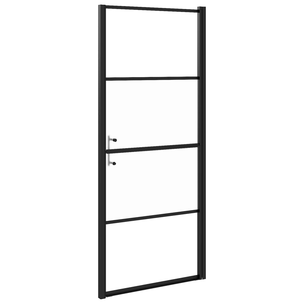 vidaXL Porte de douche 91x195 cm Verre trempé demi-dépoli Noir