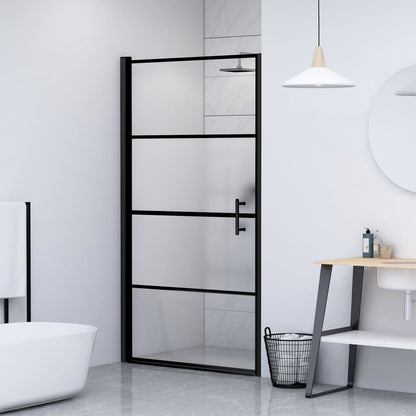 vidaXL Porte de douche 100x178 cm Verre trempé demi-dépoli Noir