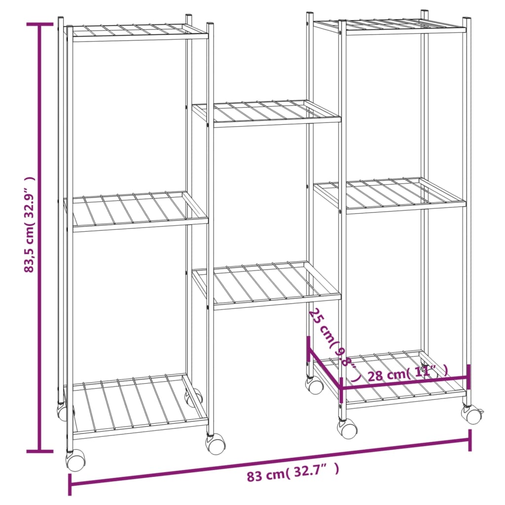 vidaXL Jardinière avec roues 83x25x83,5 cm Noir Fer