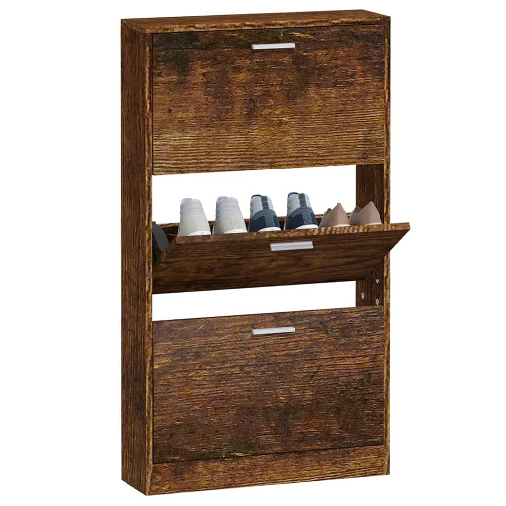 vidaXL Armoire à chaussures Chêne fumé 59x17x108 cm Bois d'ingénierie