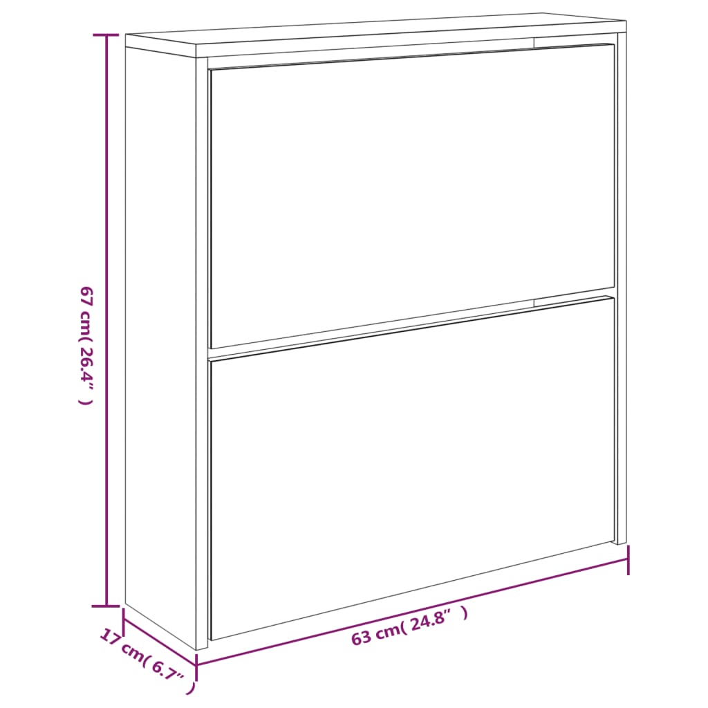 vidaXL Armoire à chaussures miroir 2 niveaux Sonoma gris 63x17x67 cm