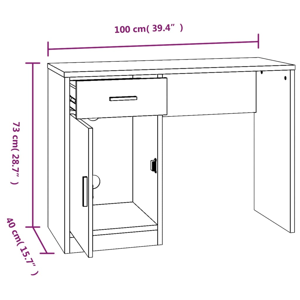 vidaXL Bureau avec tiroir et armoire Blanc brillant 100x40x73 cm