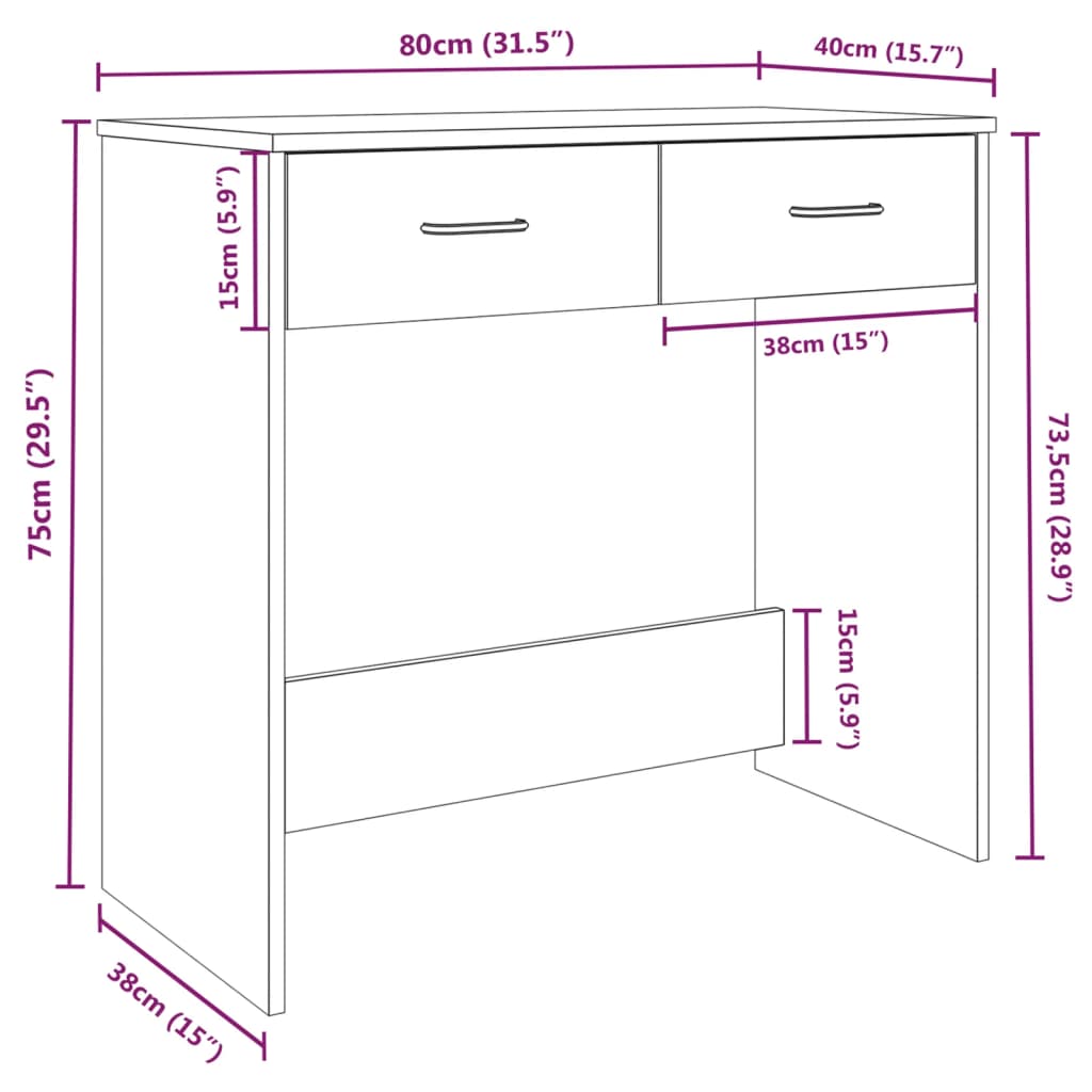 vidaXL Bureau Chêne marron 80x40x75 cm Bois d'ingénierie