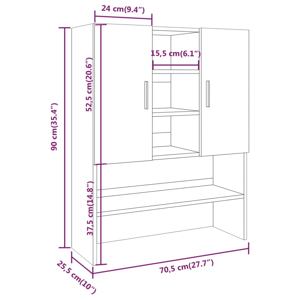 vidaXL Meuble pour machine à laver Chêne fumé 70,5x25,5x90 cm