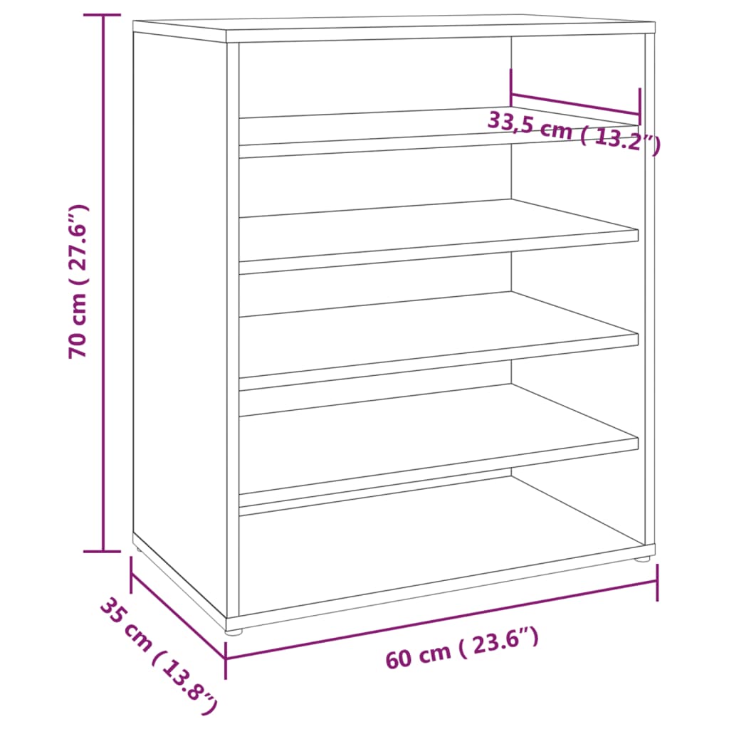 vidaXL Meuble à chaussures Sonoma gris 60x35x70 cm Bois d'ingénierie