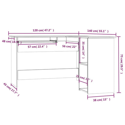 vidaXL Bureau d'angle chêne fumé 120x140x75 cm bois d'ingénierie