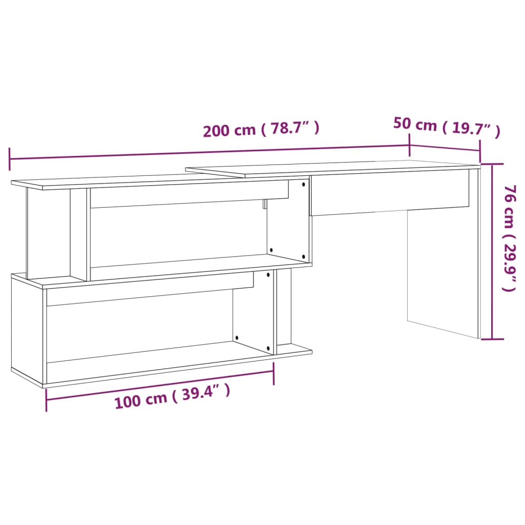 vidaXL Bureau d'angle Sonoma gris 200x50x76 cm Bois d'ingénierie