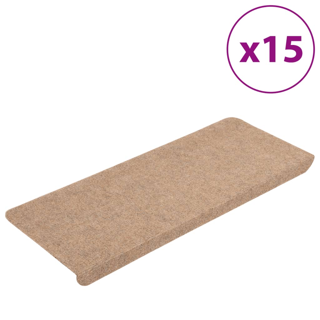 vidaXL Tapis d'escalier auto-adhésifs 15 pcs 65x24,5x3,5 cm Beige
