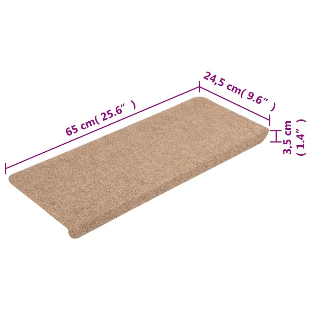 vidaXL Tapis d'escalier auto-adhésifs 15 pcs 65x24,5x3,5 cm Beige