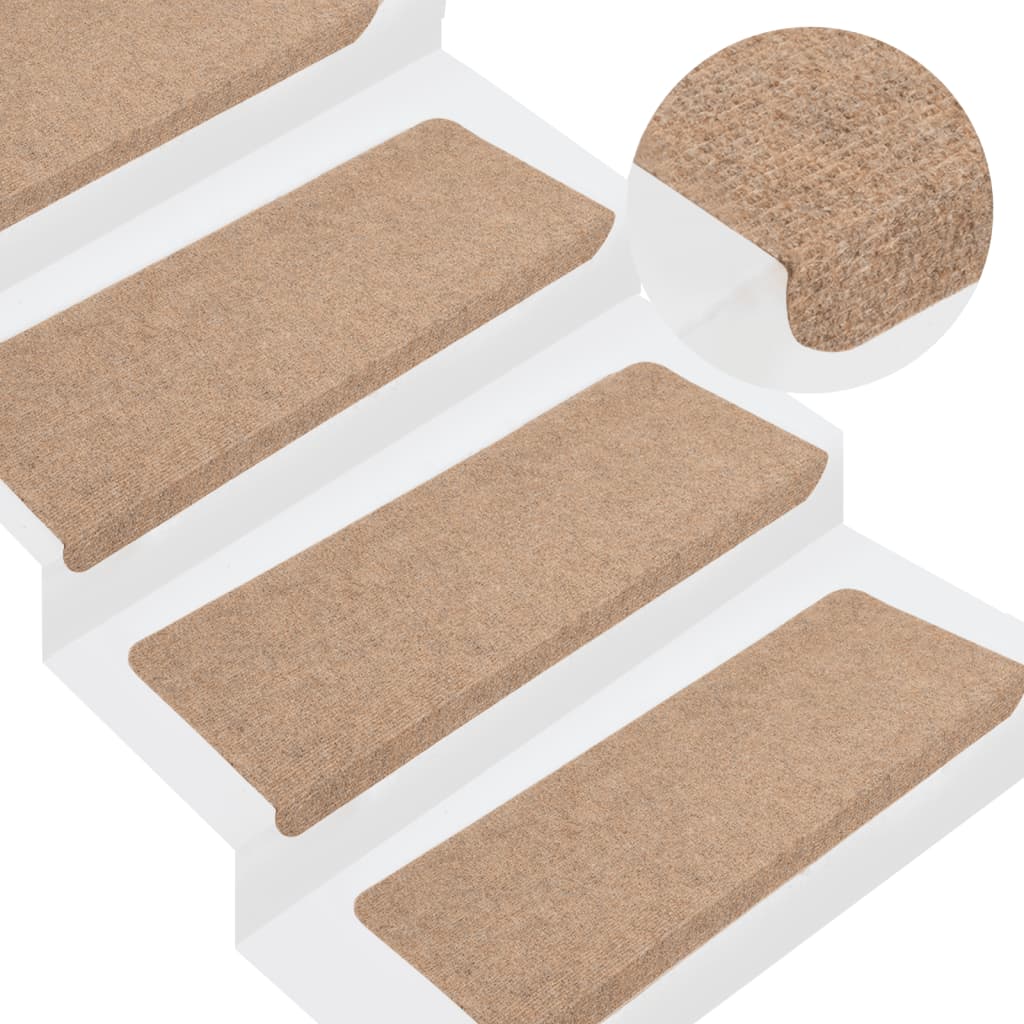 vidaXL Tapis d'escalier auto-adhésifs 15 pcs 65x24,5x3,5 cm Beige