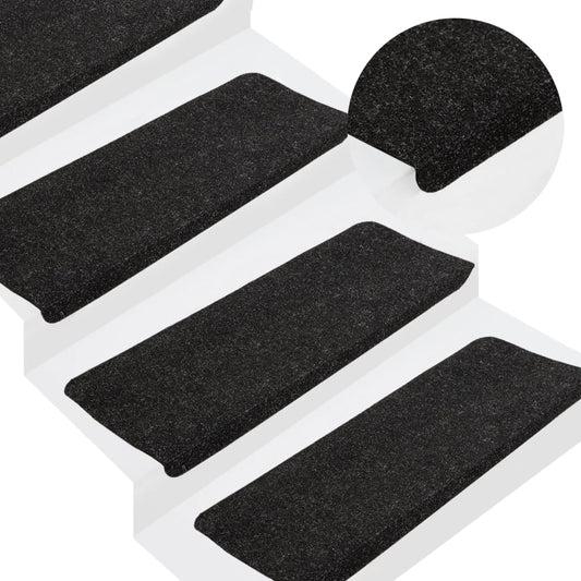 vidaXL Tapis d'escalier auto-adhésifs 15 pcs 65x24,5x3,5 cm Anthracite