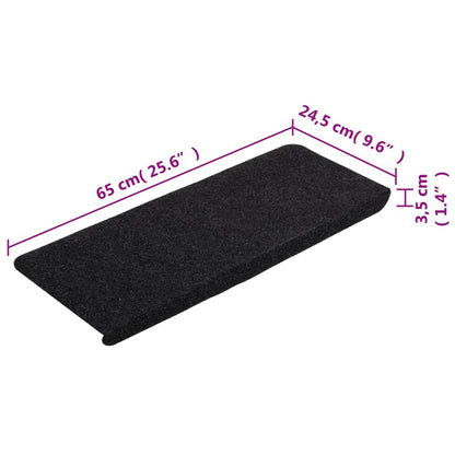 vidaXL Tapis d'escalier auto-adhésifs 15 pcs 65x24,5x3,5 cm Noir