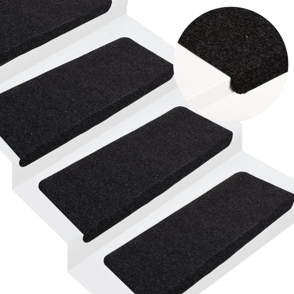 vidaXL Tapis d'escalier auto-adhésifs 15 pcs 65x24,5x3,5 cm Noir