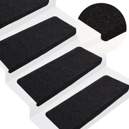 vidaXL Tapis d'escalier auto-adhésifs 15 pcs 65x24,5x3,5 cm Noir