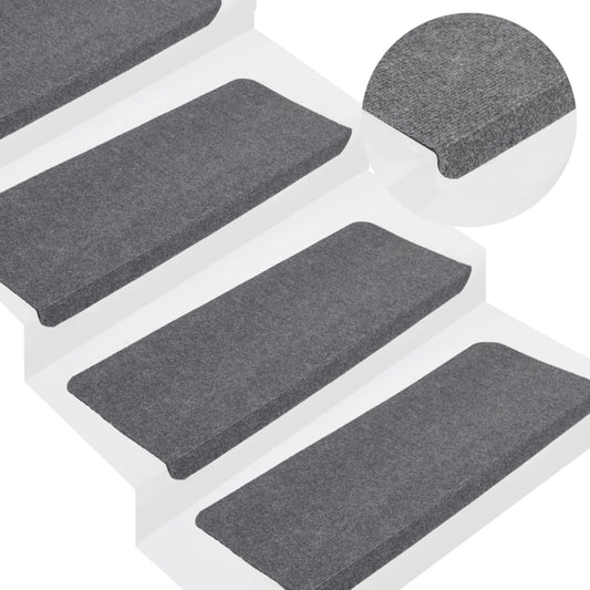 vidaXL Tapis d'escalier autocollants 15 pcs 65x24,5x3,5 cm Gris