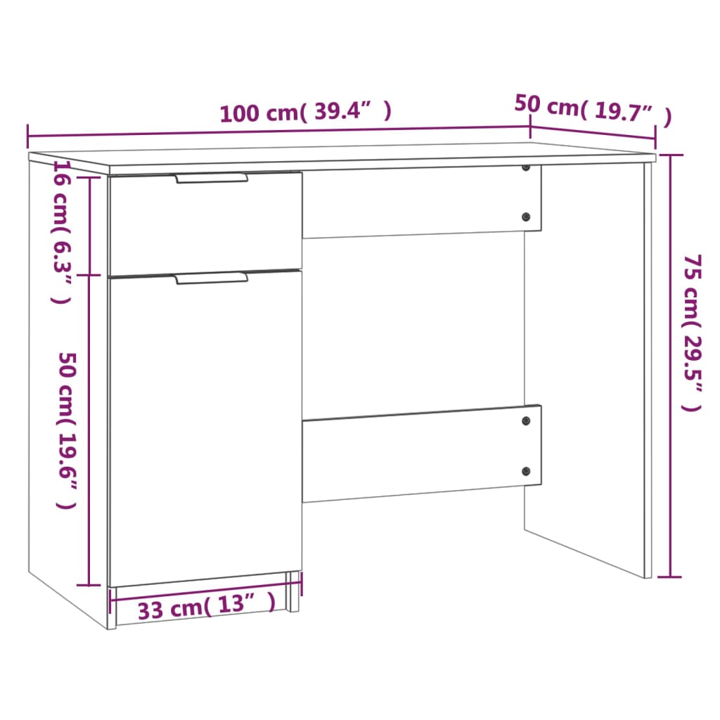 vidaXL Bureau Gris béton 100x50x75 cm Bois d'ingénierie
