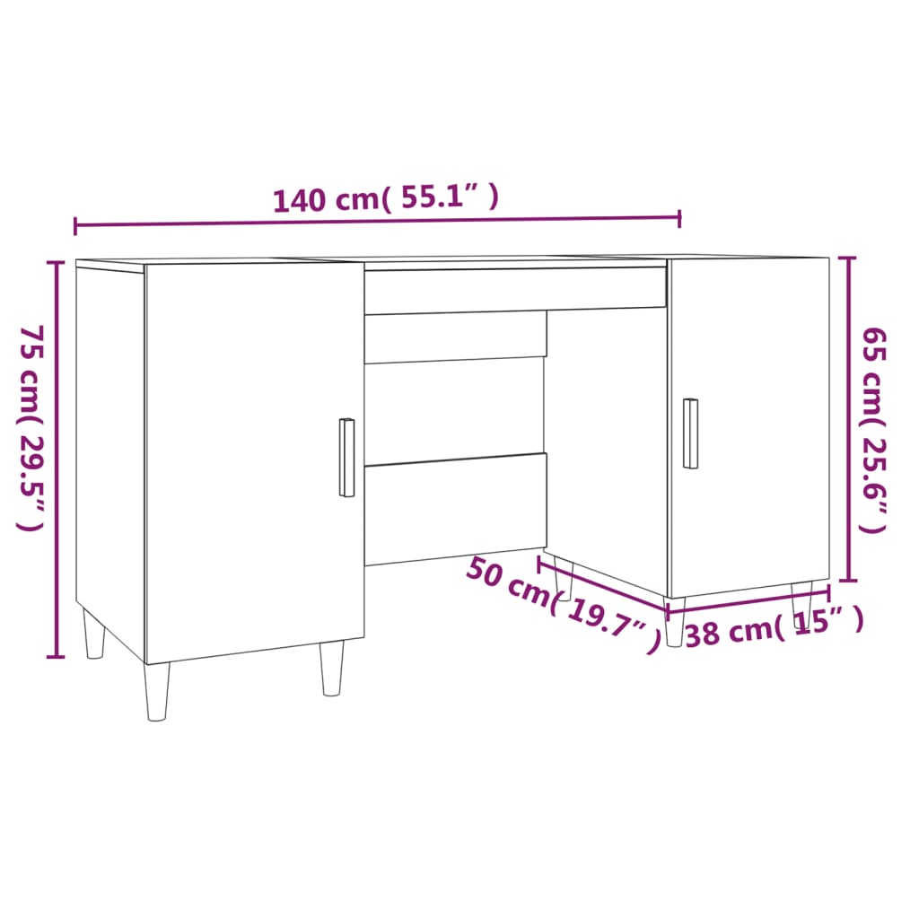 vidaXL Bureau Blanc 140x50x75 cm Bois d'ingénierie