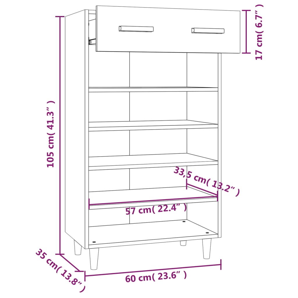 vidaXL Armoire à chaussures Blanc 60x35x105 cm Bois d'ingénierie