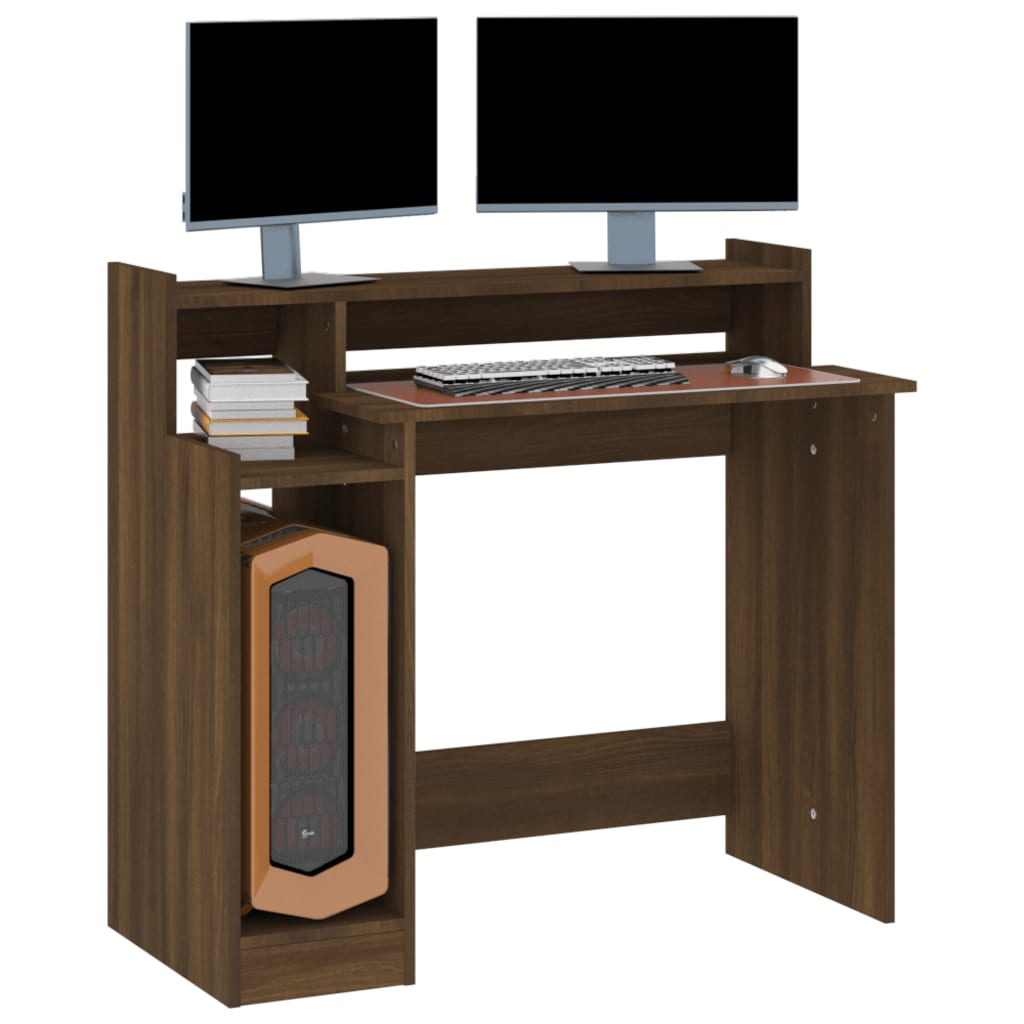 vidaXL Bureau et lumières LED Chêne brun 97x45x90 cm Bois d'ingénierie