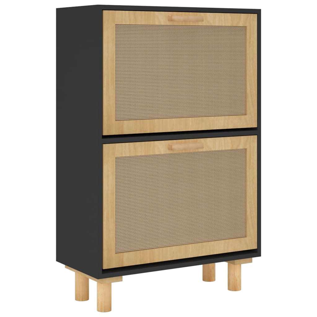 vidaXL Armoire à chaussures Noir 52x25x80 cm Bois d'ingénierie/rotin