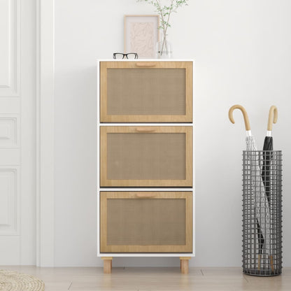 vidaXL Armoire à chaussures Blanc 52x25x115 cm Bois d'ingénierie/rotin