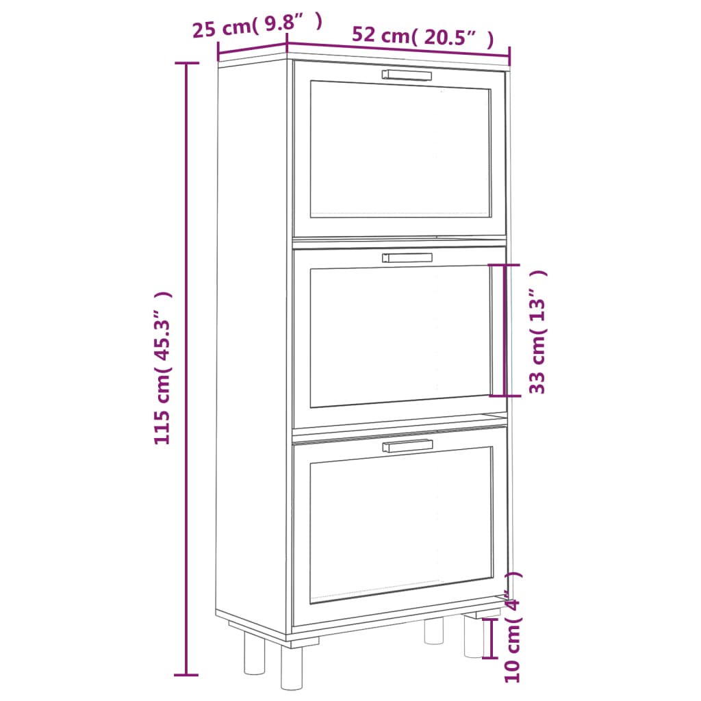 vidaXL Armoire à chaussures Marron 52x25x115cm Bois d'ingénierie/rotin