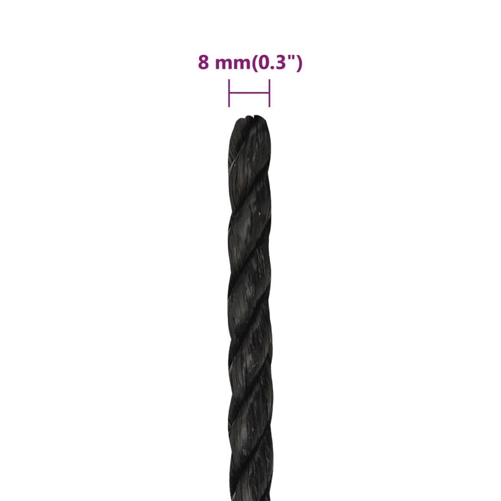 vidaXL Corde de travail Noir 8 mm 500 m polypropylène