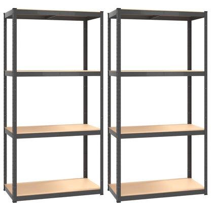 vidaXL Étagères à 4 niveaux 2pcs Anthracite Acier et bois d'ingénierie