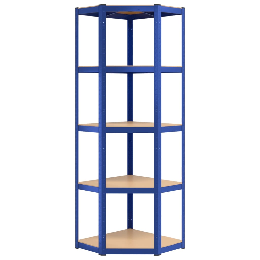 vidaXL Étagère d'angle à 5 niveaux Bleu Acier et bois d'ingénierie