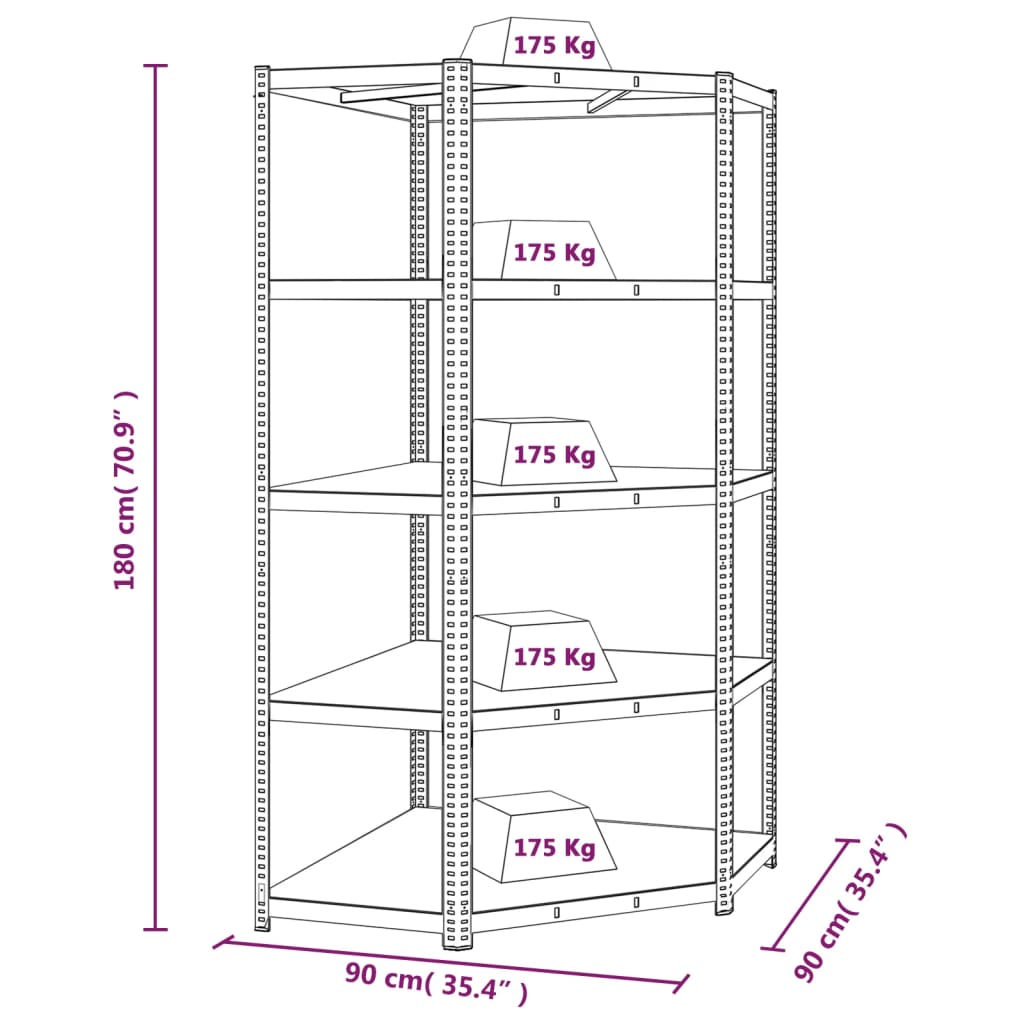 vidaXL Étagère d'angle 5 niveaux Gris Acier et bois d'ingénierie