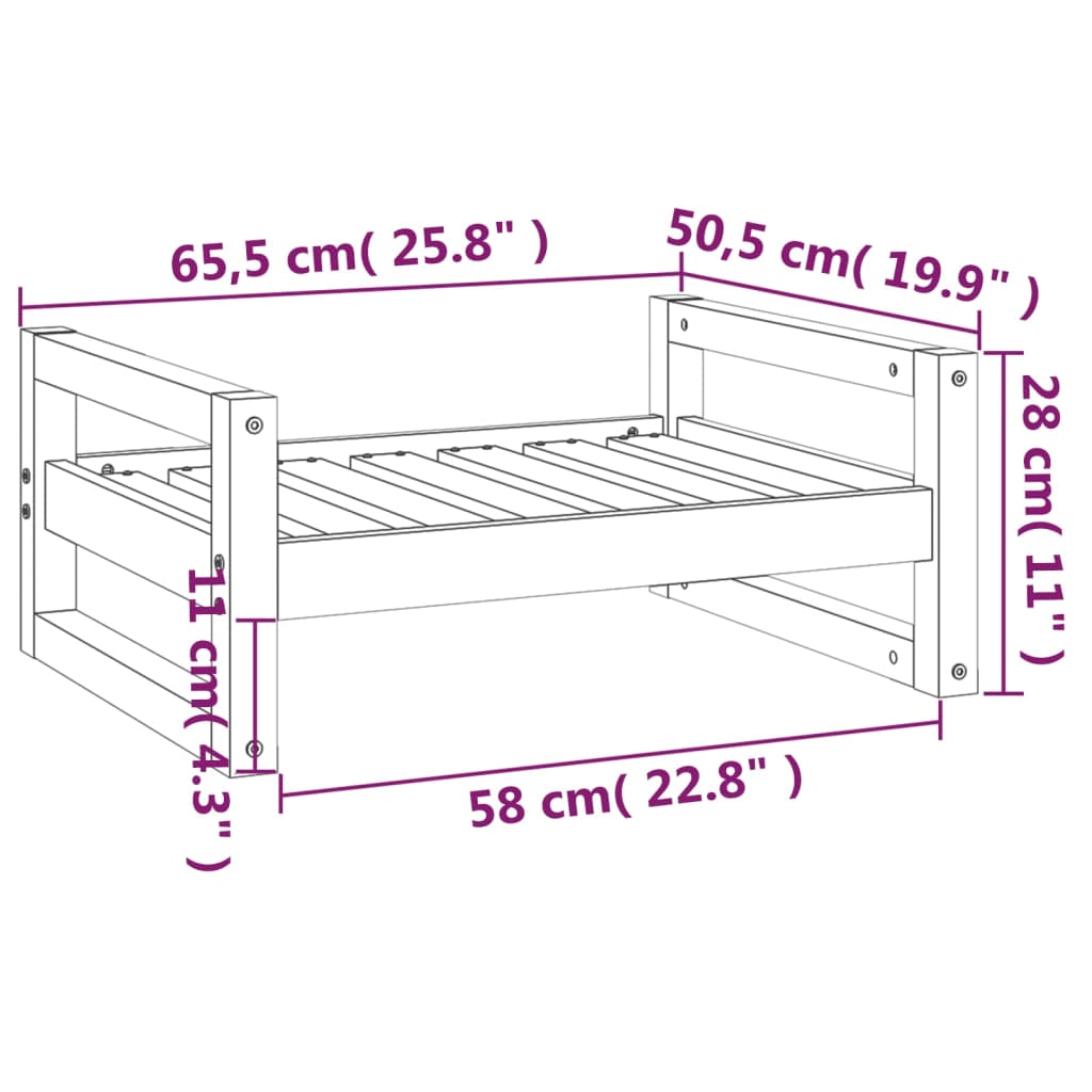 vidaXL Lit pour chien Noir 65,5x50,5x28 cm Bois de pin solide