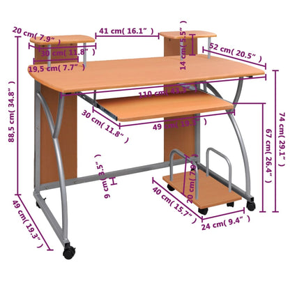 vidaXL Bureau d'ordinateur Marron 110x52x88,5 cm Bois d’ingénierie
