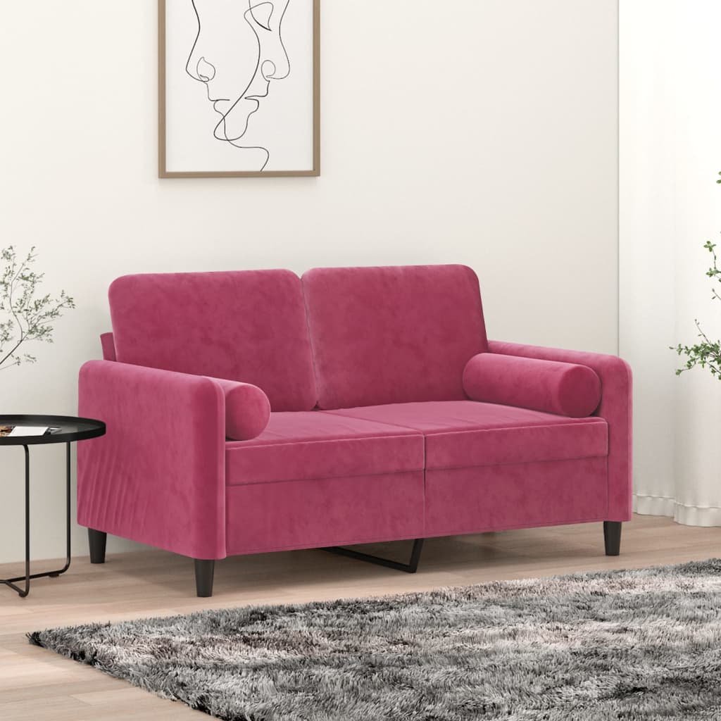 vidaXL Coussins décoratifs 2 pcs Rouge bordeaux Ø15x50 cm Velours