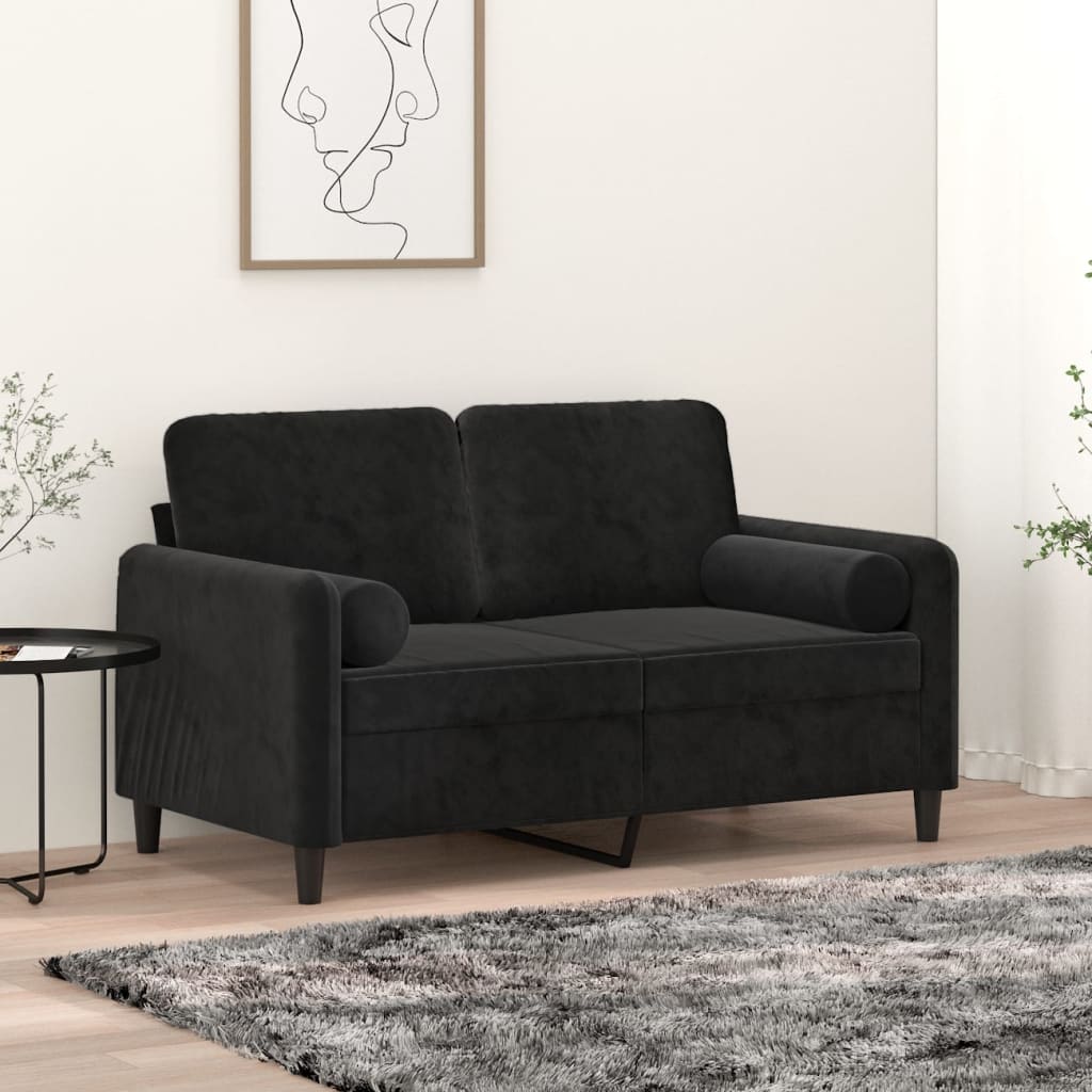 vidaXL Coussins décoratifs 2 pcs Noir Ø15x50 cm Velours