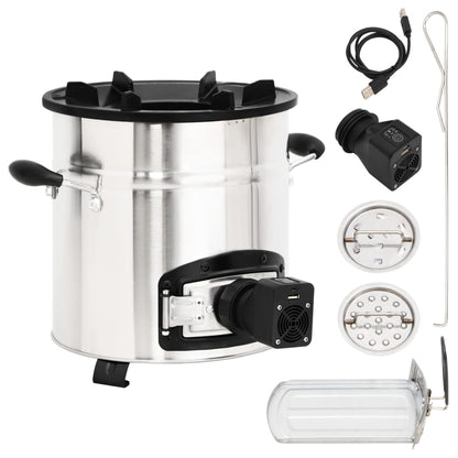 vidaXL Poêle à bois avec ventilateur USB Argenté 35,5x26x28 cm Inox