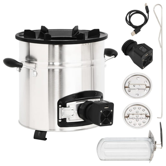 vidaXL Poêle à bois avec ventilateur USB Argenté 35,5x26x28 cm Inox