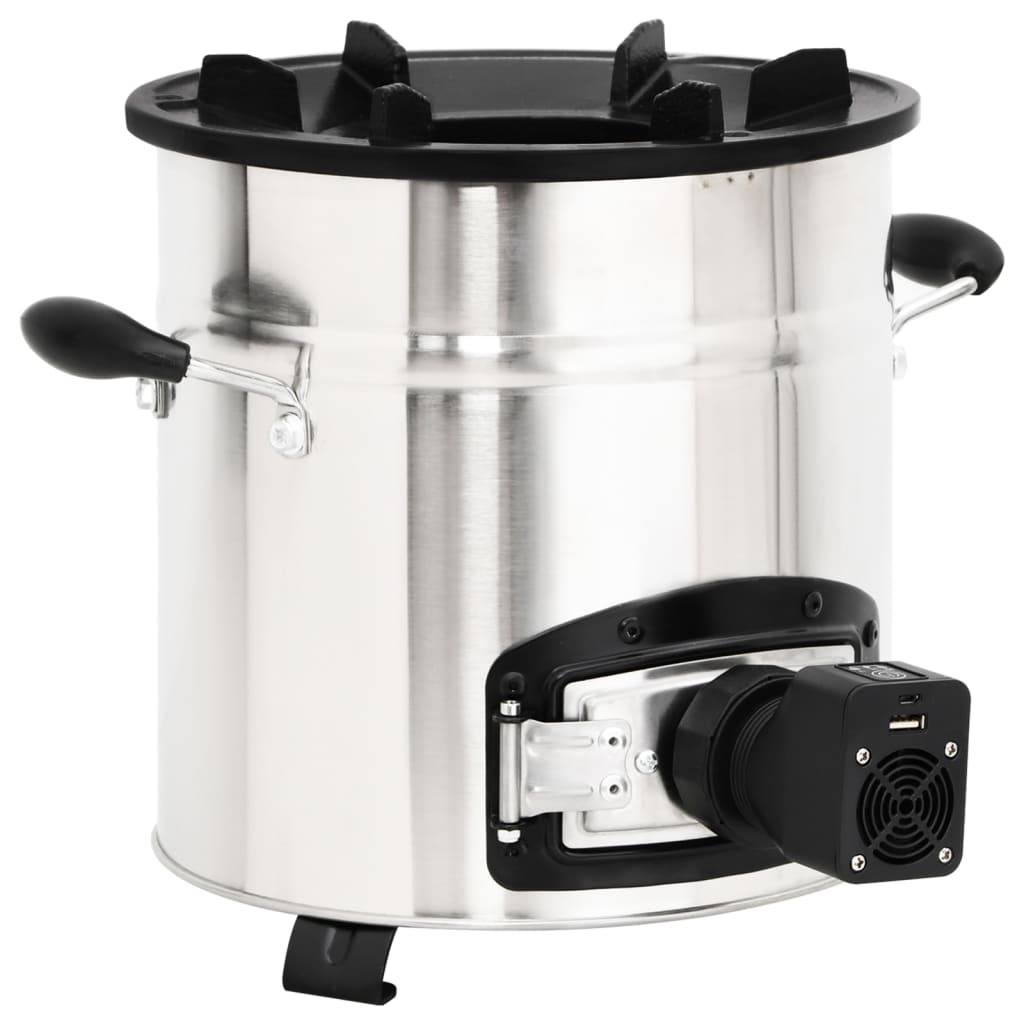 vidaXL Poêle à bois avec ventilateur USB Argenté 35,5x26x28 cm Inox