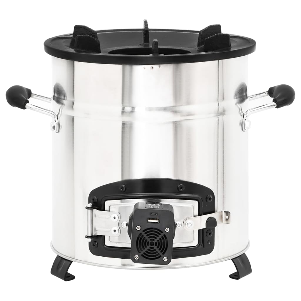 vidaXL Poêle à bois avec ventilateur USB Argenté 35,5x26x28 cm Inox