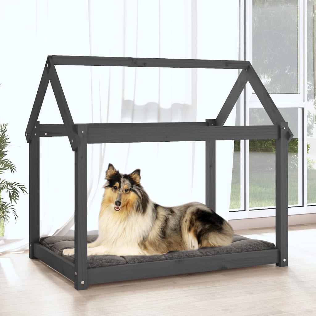 vidaXL Lit pour chien Gris 101x70x90 cm Bois de pin solide