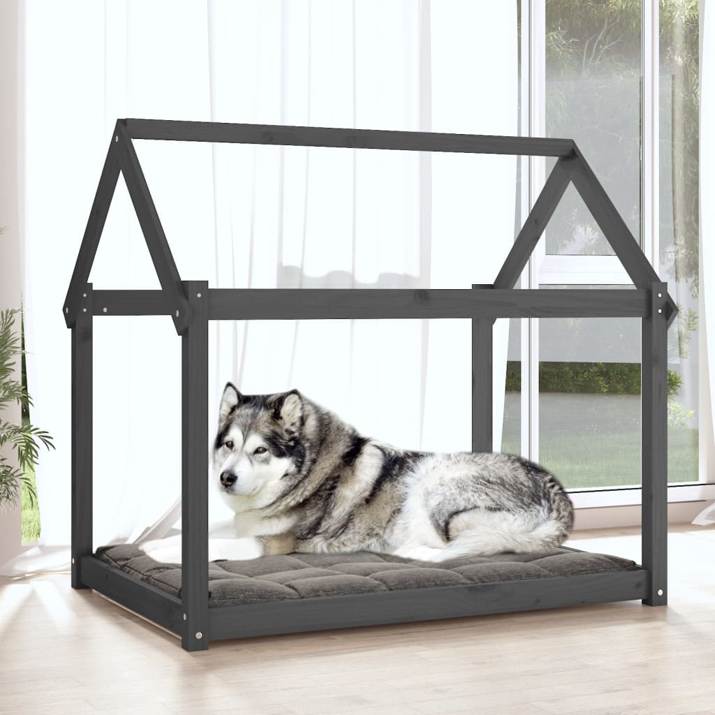 vidaXL Lit pour chien Gris 111x80x100 cm Bois de pin solide