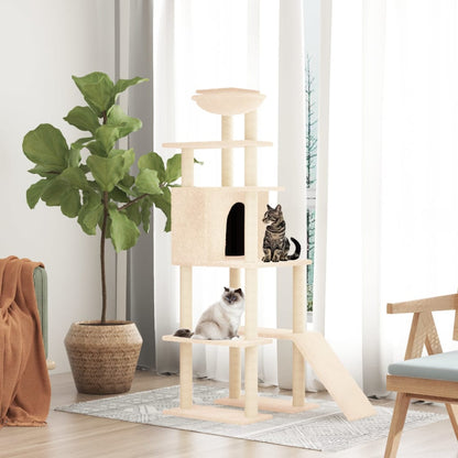vidaXL Arbre à chat avec griffoirs en sisal Crème 166 cm
