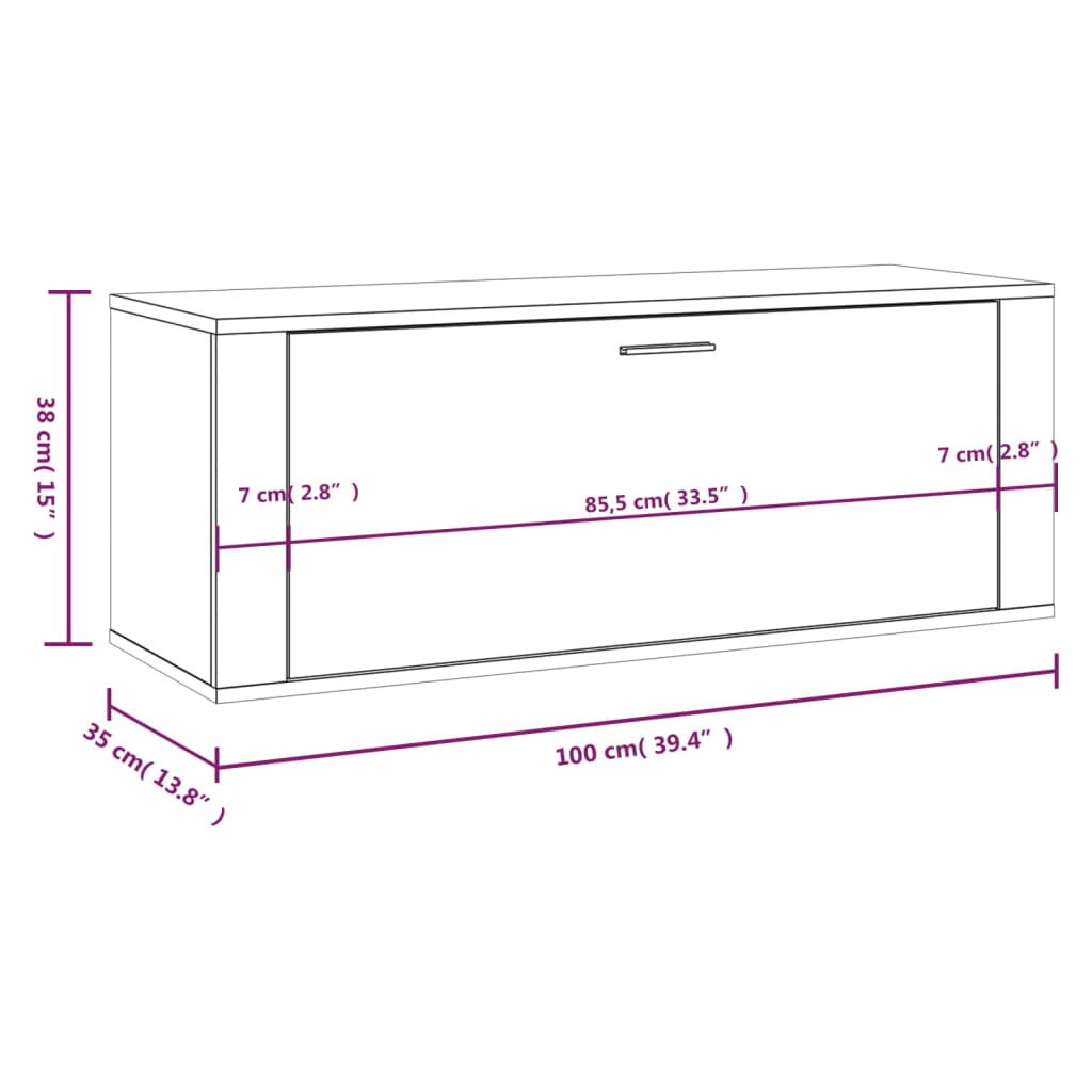 vidaXL Armoire à chaussures murale Gris béton 100x35x38 cm