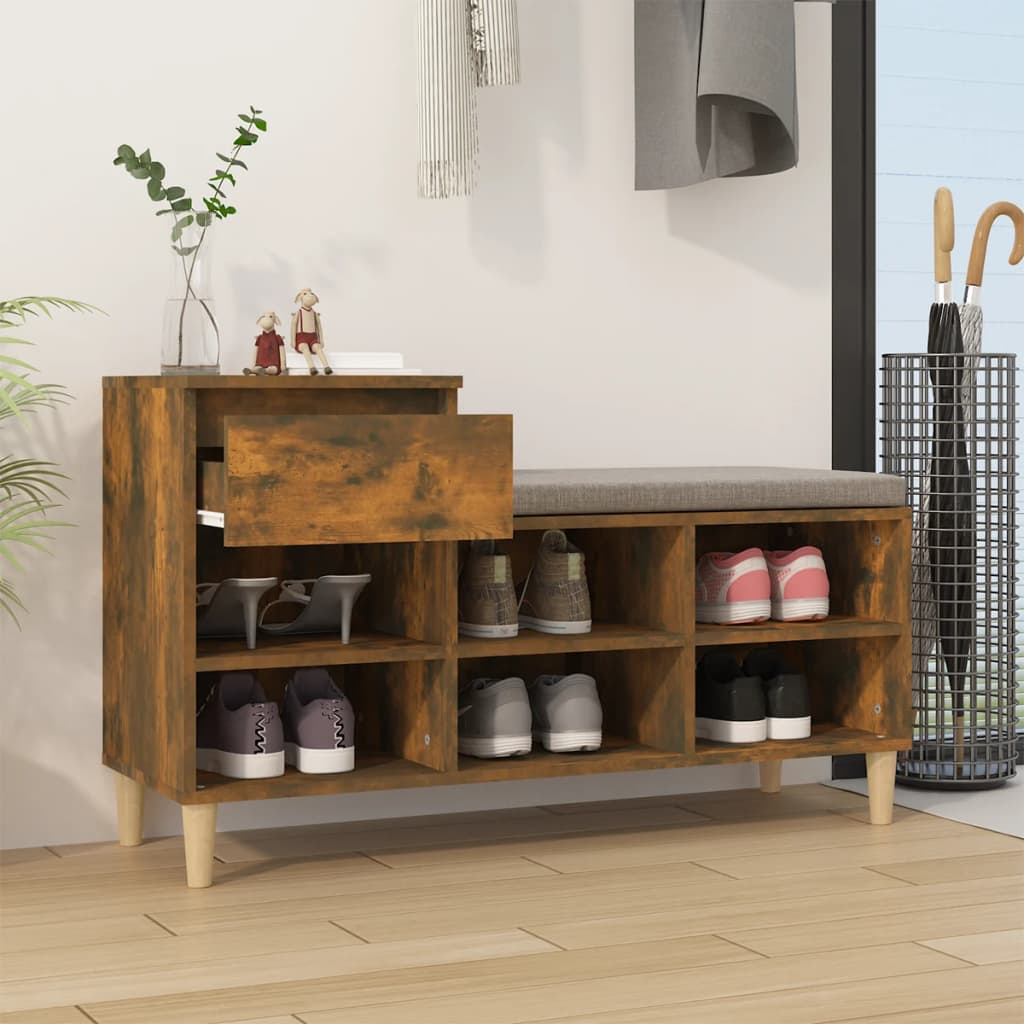 vidaXL Armoire à chaussures Chêne fumé 102x36x60 cm Bois d'ingénierie